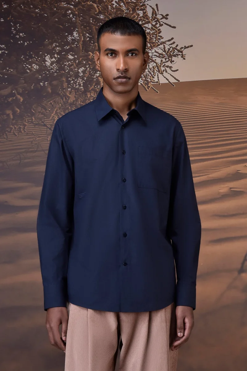 Genes Lecoanet Hemant  Classic Giza Poplin Shirt - Navy for Men | Best Price UAE